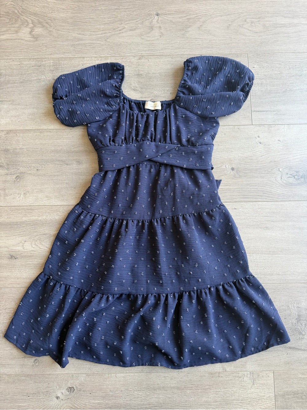 Altar’d State Girls' Navy Puff Sleeve Tiered Dress - size XS